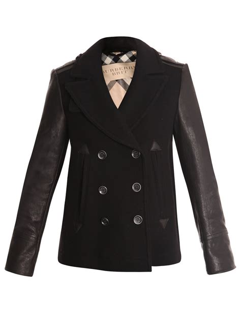 burberry black and white wool dress jacket with leather sleeves|Burberry leather jacket women's.